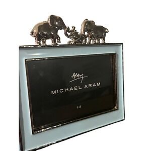 Michael Aram Elephant Family 4x6 Picture Frame Light Blue Enamel Nickelplate